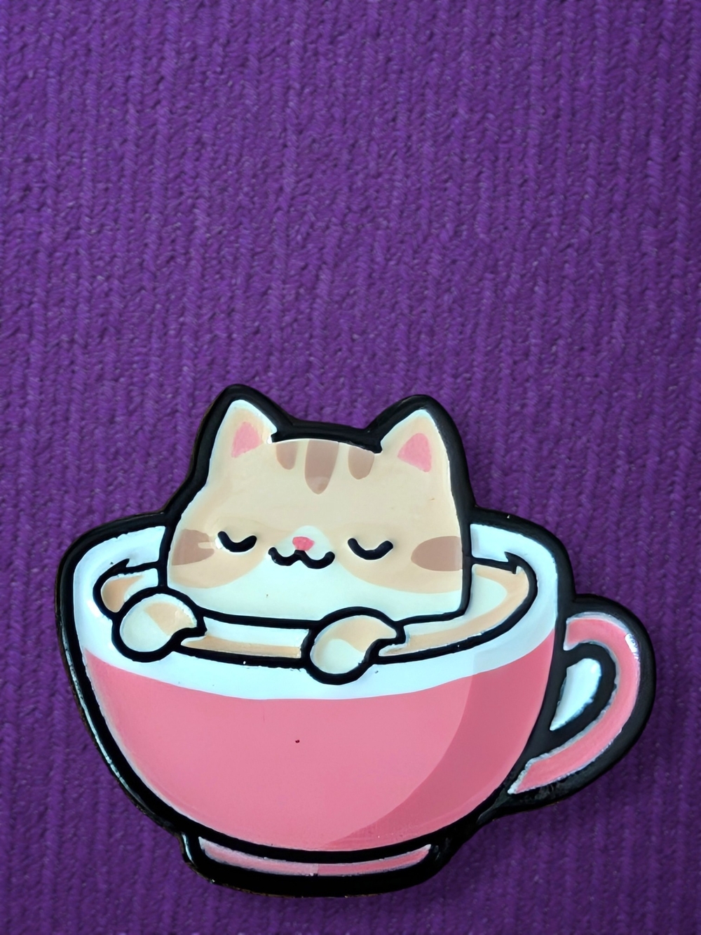 Orange Cat in Pink Cup Enamel Pin ☕🐈 Coffee Cat